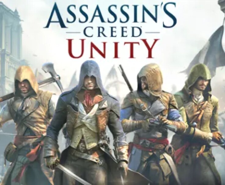 Arte oficial de Assassin's Creed Unity com Arno Dorian e outros assassinos.