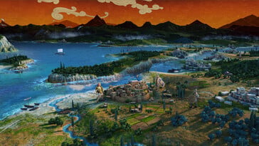 Uma imagem que mostra várias cidades em *A Total War Saga: Troy*.