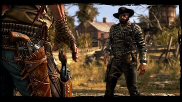 Uma imagem mostrando um duelo em Call of Juarez: Gunslinger.
