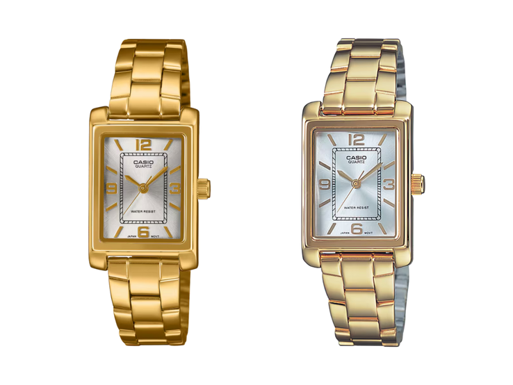 O novo Casio LTP-1234PGC-7A (à esquerda) e o antigo LTP-1234PG-7A (à direita). Fonte da imagem: Casio, editado)