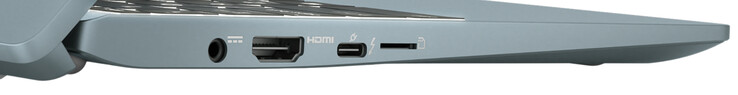 Lado esquerdo: alimentação, HDMI, Thunderbolt 4 (Tipo C; Power Delivery, DisplayPort), leitor de cartões de armazenamento (microSD)