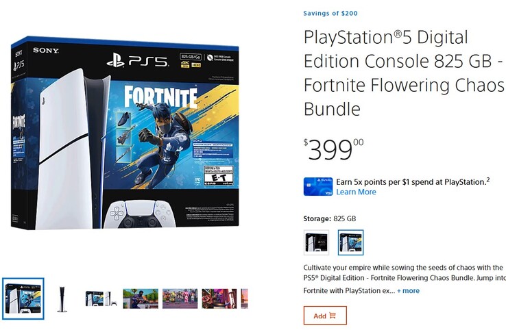 PS5 Digital Edition listado com um desconto de US$ 200.