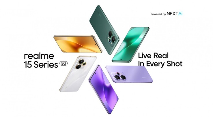 O Realme 15 Pro vem nas cores prata fluida, verde veludo e roxo seda (Fonte da imagem: Realme)