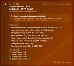 Este cabo Thunderbolt 3 não foi reconhecido corretamente pelo aplicativo.