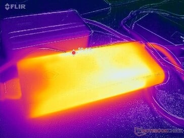 O adaptador CA atinge mais de 50 °C ao operar cargas exigentes