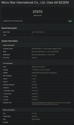 AMD Ryzen Z2 Extreme Geekbench GPU OpenCL (fonte da imagem: Geekbench)