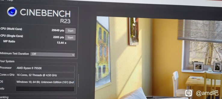 AMD Ryzen 9 7950X Cinebench R23 (imagem via Baidu)