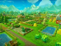 O Farm Together 2 tem novos recursos, como terraformação, construção de cidades e automação aprimorada. Na foto - Uma captura de tela aérea de uma fazenda verde do jogo. (Fonte da imagem: Steam)