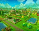 O Farm Together 2 tem novos recursos, como terraformação, construção de cidades e automação aprimorada. Na foto - Uma captura de tela aérea de uma fazenda verde do jogo. (Fonte da imagem: Steam)