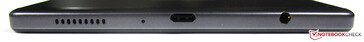 Fundo: 3.Conector de 5 mm, USB-C 2.0, alto-falante