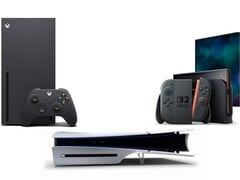 Na foto: o Xbox Series X, o Sony PS5 Slim Disc Edition e o Nintendo Switch 2