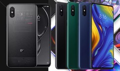 A Xiaomi Mi 8 Explorer Edition (L) e Mi Mix 3 (R) foram lançadas em 2018. (Fonte da imagem: Xiaomi/Paranoid Android - editado)