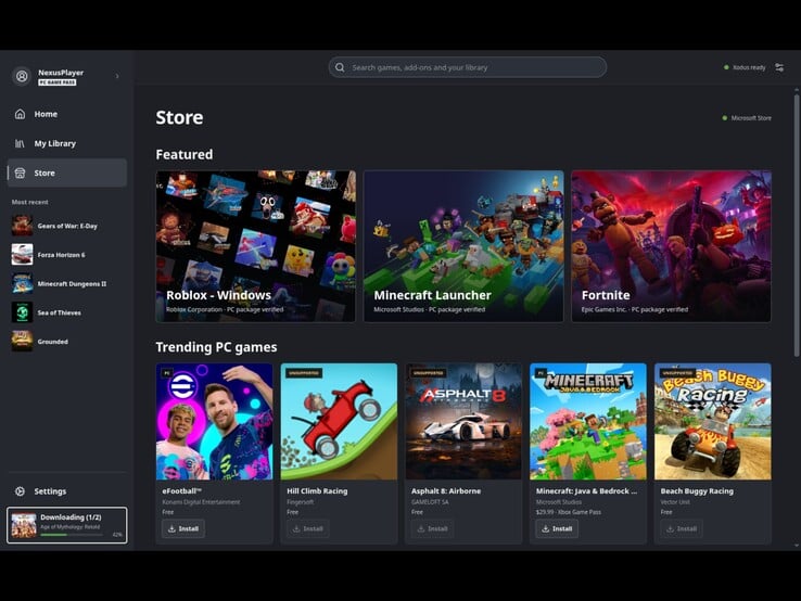 A página da loja foi concebida para permitir que os utilizadores do Steam Deck descarreguem jogos da Microsoft Store e do PC Game Pass. (Na imagem: uma captura de ecrã do launcher Xodus Nexus.)