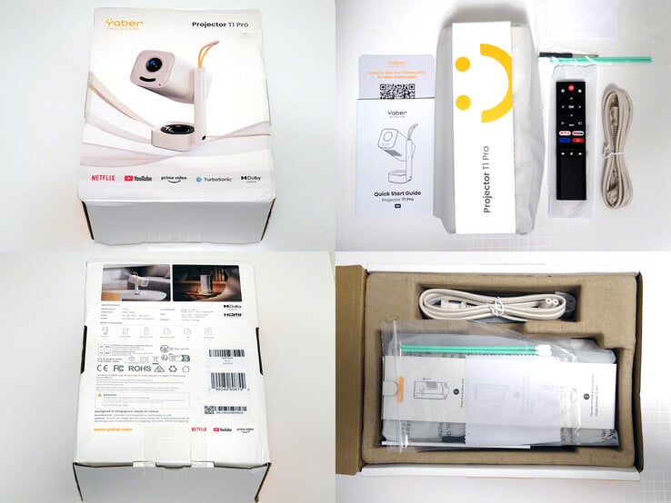 O Yaber T1 Pro é fornecido com um manual de início rápido, cabo de alimentação CA, kit de limpeza de ventilação e controle remoto. (Fonte da imagem: Notebookcheck)