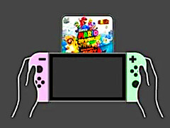 Nintendo Switch sendo segurado com o cartão de jogo virtual Super Mario 3D World exibido.