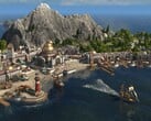 Uma imagem mostrando uma cidade em uma ilha em Anno 1800.