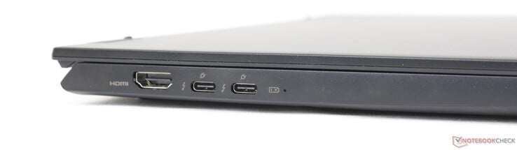 Esquerda: HDMI 2.1, 2x USB-C c/ Thunderbolt 4 + DisplayPort + Power Delivery