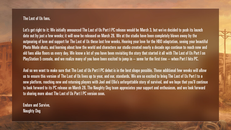 Declaração do Cão Maroto no The Last of Us Part 1 PC port (imagem via Cão Maroto)