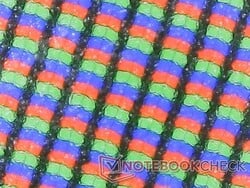 Os subpixels RGB com revestimento fosco apresentam uma leve granulação