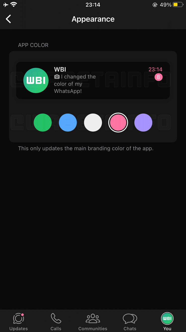 Personalização da cor do tema do aplicativo detectada no WhatsApp beta (Fonte da imagem: WABetaInfo)