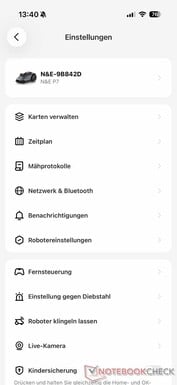 Menu de configurações