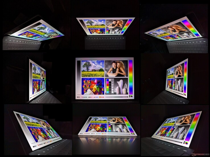 Amplos ângulos de visão do OLED. Um efeito arco-íris pode ser observado em ângulos extremos, o que não ocorre no IPS