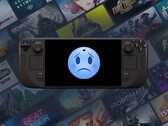 Steam Deck OLED exibindo um rosto triste
