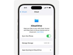 Imagem promocional do iCloud Drive da Apple exibida em um iPhone contra um fundo branco. (Fonte da imagem: Apple)