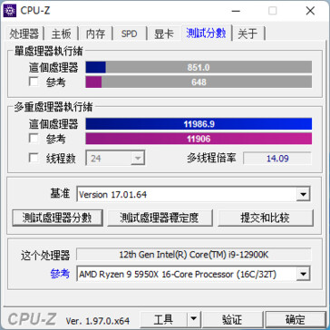 Intel Alder Lake Core i9-12900K 5,2 GHz todos P-core OC comparado com Ryzen 9 5950X em CPU-Z. (Fonte de imagem: Bilibili)