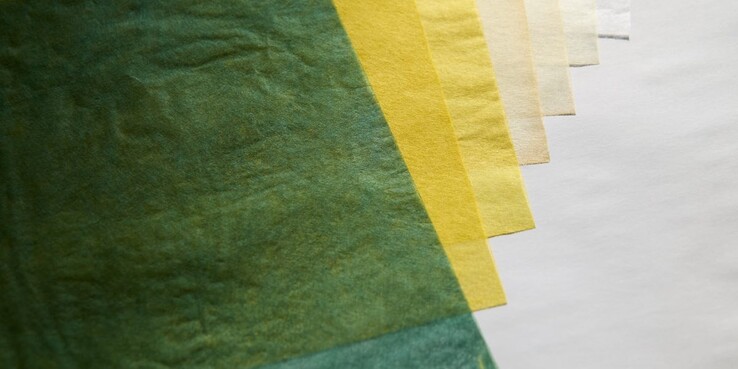 Papel washi japonês, tingido com chitose midori, um pigmento verde tradicional japonês.