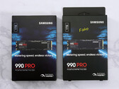 Embalagem de SSD da Samsung real versus falsa.