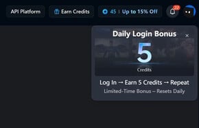 5 créditos por login diário (fonte da imagem: captura de tela do Vidu.com)