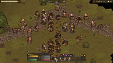 Uma imagem que mostra uma batalha entre dois exércitos em Battle Brothers.