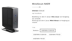 Configurações do Minisforum Neptune Series NAD9 (fonte: Minisforum)