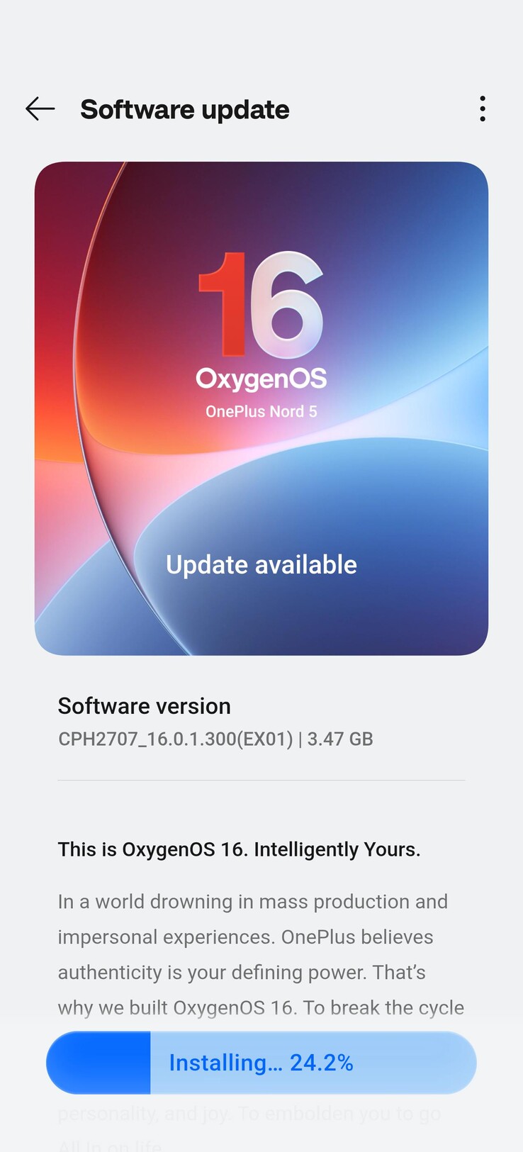 OxygenOS 16 OTA no OnePlus Nord 5 (Fonte da imagem: u/Which_Total1708 via Reddit)