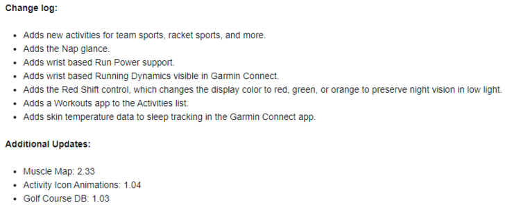O registro de alterações do Garmin Public Beta 8.23. (Fonte da imagem: Garmin)