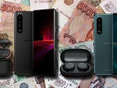 Os Sony Xperia 1 III e Xperia 5 III estão sendo oferecidos para pré-encomenda com earbuds como presentes. (Fonte da imagem: Sony/MoscowTimes - editado)