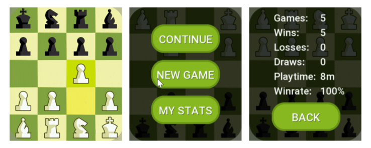 Capturas de tela do aplicativo Zepp Health Mini Chess para smartwatches Amazfit. (Fonte da imagem: Silver Developer)