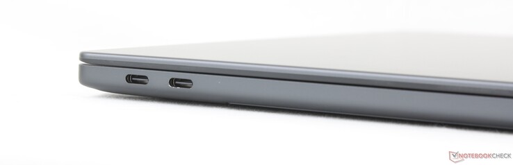 Esquerda: 2x USB-C Thunderbolt 4 c/ DisplayPort 2.1 + Power Delivery