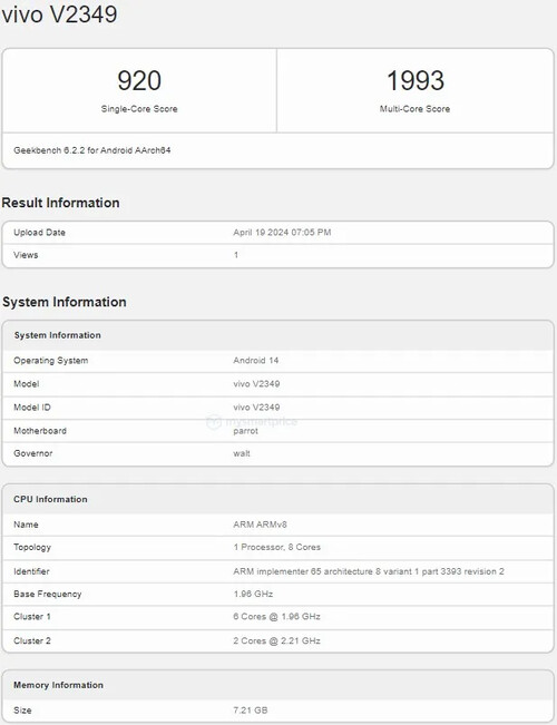 O Vivo V30 SE (ou V2349) e o V40 SE (V2337) parecem praticamente idênticos no Geekbench...