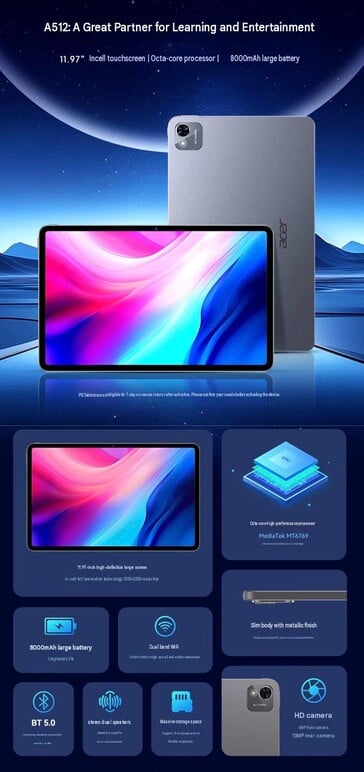 Recursos do tablet Acer A512