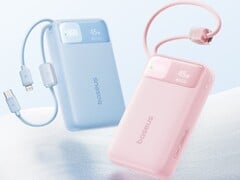 O power bank Baseus EnerFill FC11 em azul e rosa.