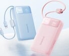 O power bank Baseus EnerFill FC11 em azul e rosa.