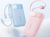 O power bank Baseus EnerFill FC11 em azul e rosa.