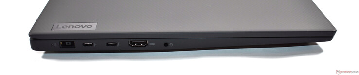Esquerda: Fonte de alimentação Slim Tip, 2x Thunderbolt 4, HDMI 2.1, conector de áudio de 3,5 mm