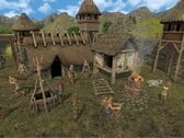 Uma imagem mostrando edifícios em Dawn of Man.