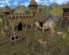Uma imagem mostrando edifícios em Dawn of Man.