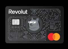 O cartão Mastercard da Revolut com LEDs. Os olhos acendem durante o pagamento.