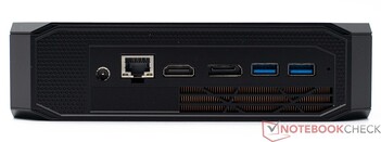 Parte traseira: alimentação, RJ45, HDMI 2.0, DisplayPort, 2x USB 3.2 Gen2