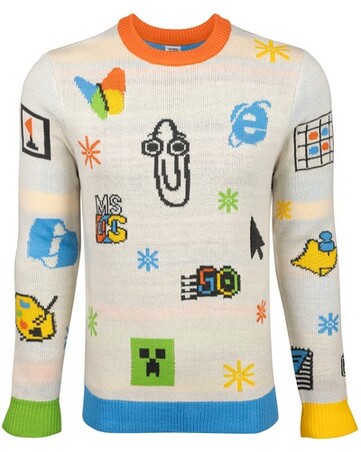 O Microsoft Artifact Sweater tem ícones de produtos populares da Microsoft. (Fonte da imagem: Microsoft)